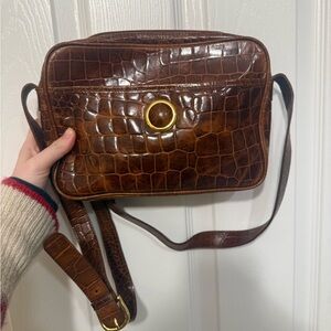 Valerie Stevens Brown Crocodile-Embossed Crossbody Bag